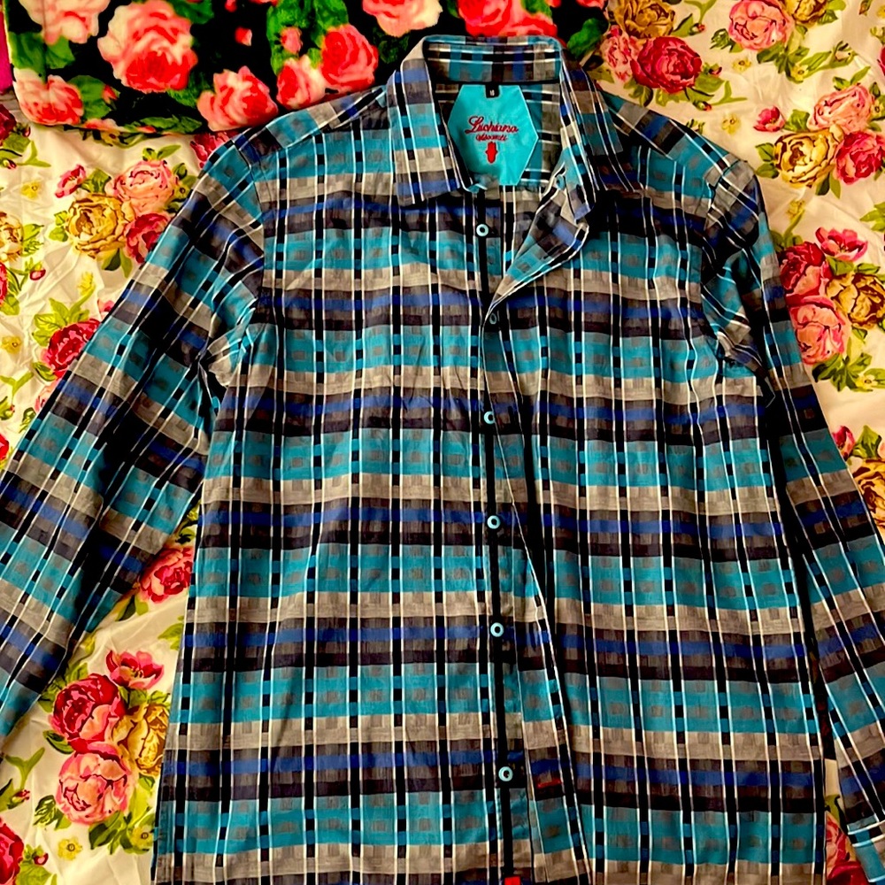 Luciano Boys size 16 Blue boys dress shirt